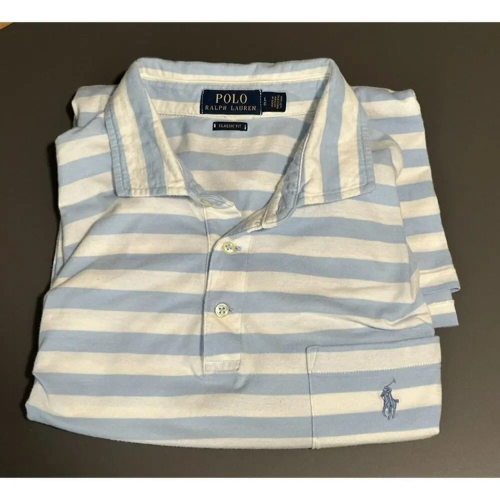 Polo Ralph Lauren Men’s Short Sleeve Polo Shirt Large Pocket Horse Blue White - Picture 1 of 6